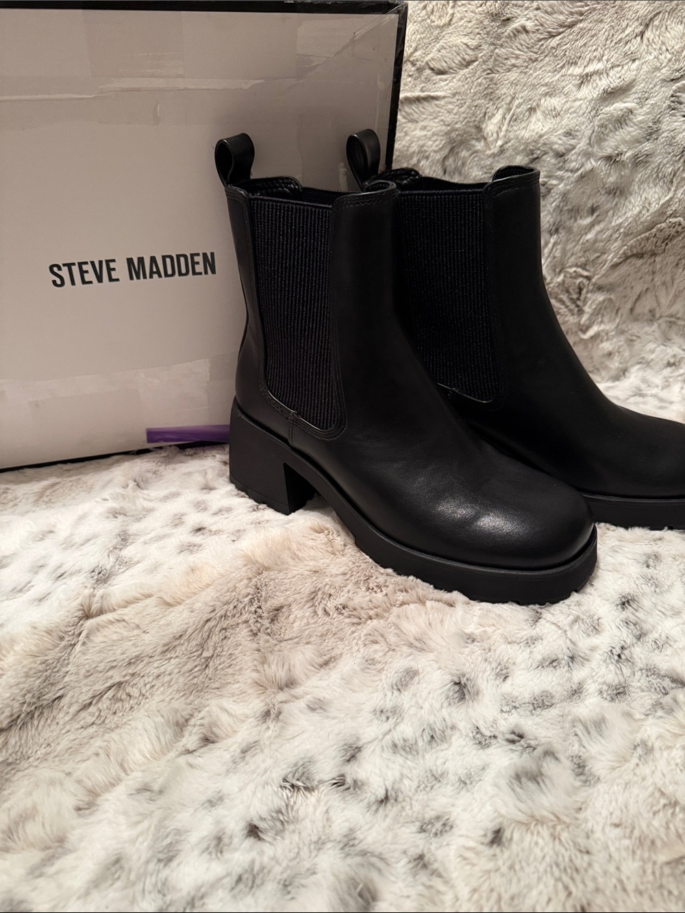 Steve Madden Black Platform Chelsea Booties
